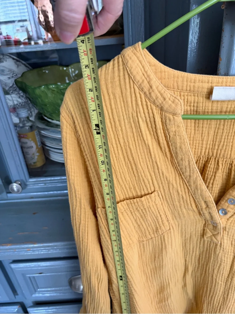 Relaxed Gauze Henley Tunic Top in Mustard - Picture 3 of 6